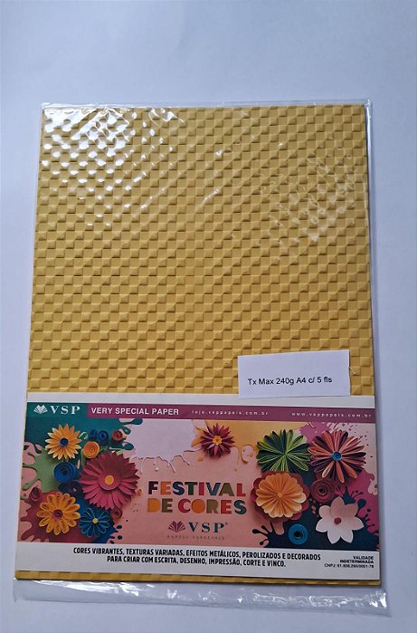 PAPEL A4 210X297  TX MAX MOSAICO AMARELO 240G C/ 5 FLS