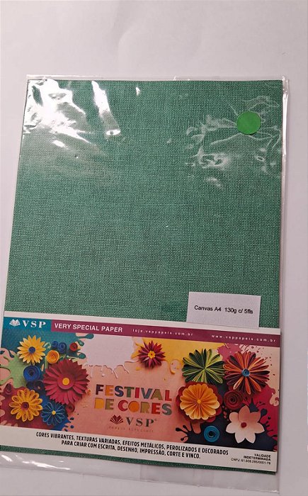 PAPEL A4 210X297 CANVAS VERDE FLORESTA 150G C/ 5 FLS