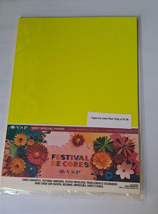 PAPEL A4 210X297  COLOR PLUS NEON  AMARELO 120G C/ 25 FLS