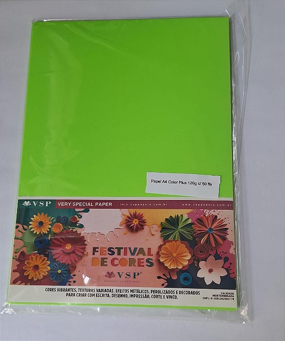 PAPEL A4 210X297 COLOR PLUS NEON VERDE 120G C/ 25 FLS