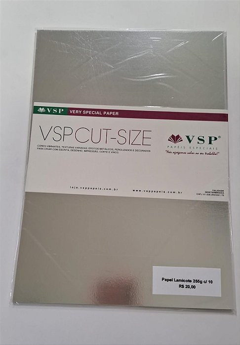 PAPEL A4 210X297 LAMICOTE PRATA BRILHO 255 C/ 10 FLS