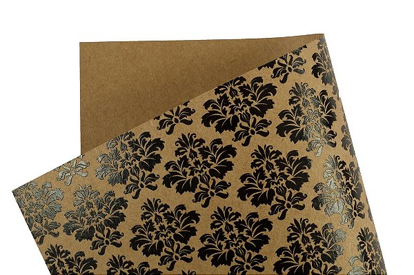 Papel Decor Arabesco Kraft - Preto 30,5x30,5cm com 5 unidades