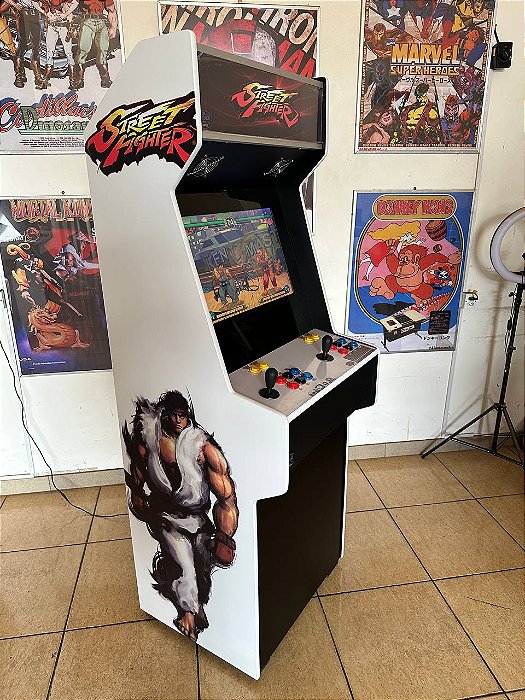 Fliperama Multijogos Controle Externo 22p - Tema Street fighter (branco)