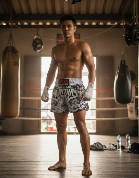 Short Muay Thai Calção Tailandês Unissex - Premium Branco