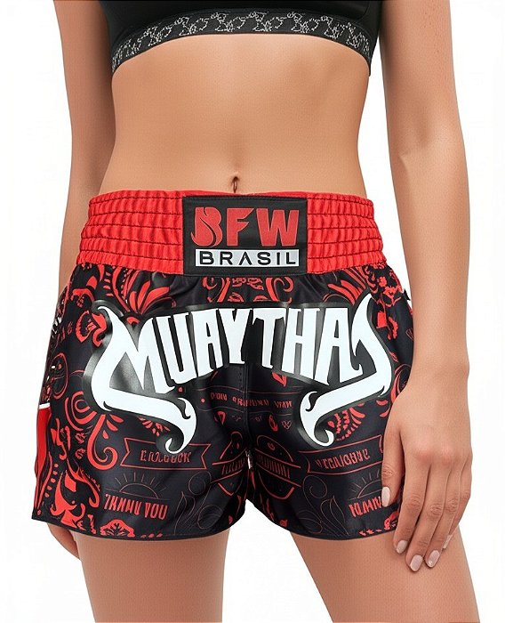 Short Muay Thai Calção Tailandês Unissex - Premium Vermelho