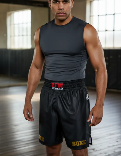 Calção de Boxe Premium Profissional - Black