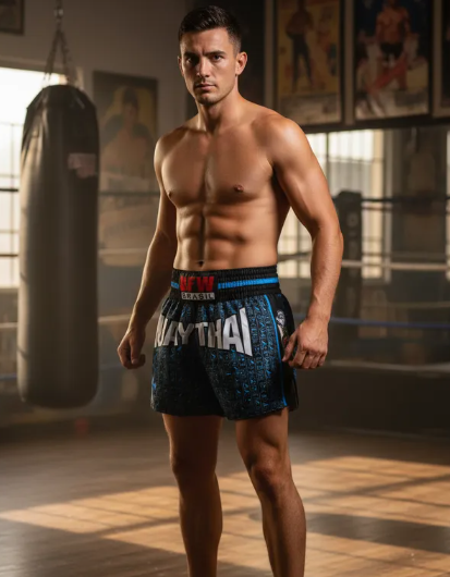 Short Muay Thai Calção Tailandês Unissex - Egito Azul