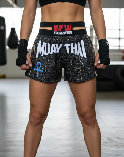 Short Muay Thai Calção Tailandês Unissex - Egito Dourado