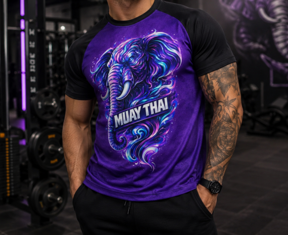 Camiseta Raglan Muay Thai Linha Bangkok Elefante - Roxa