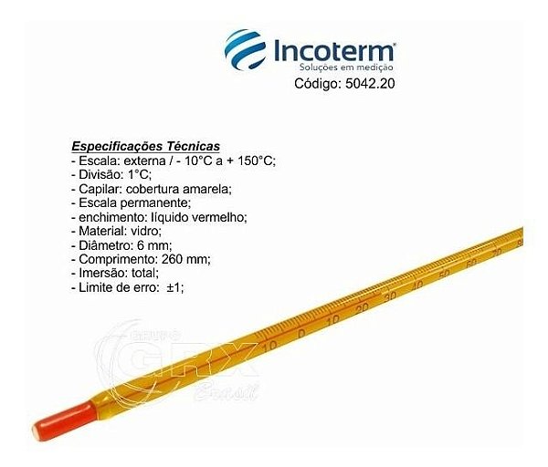 Termômetro Vidro Líquido Vermelho 5042.20 / -10°c +150°c