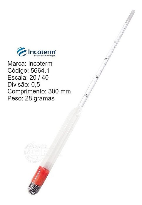 Densímetro Segundo Baumé 5664.1 Esc.20/40 Div.0,5 Aerômetro