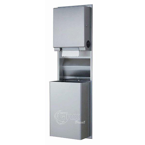 Toalheiro 2 Rolos e Lixeira 45l Embutir Inox Bobrick B-3961