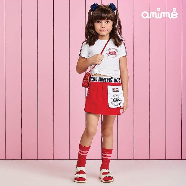 short saia vermelho infantil