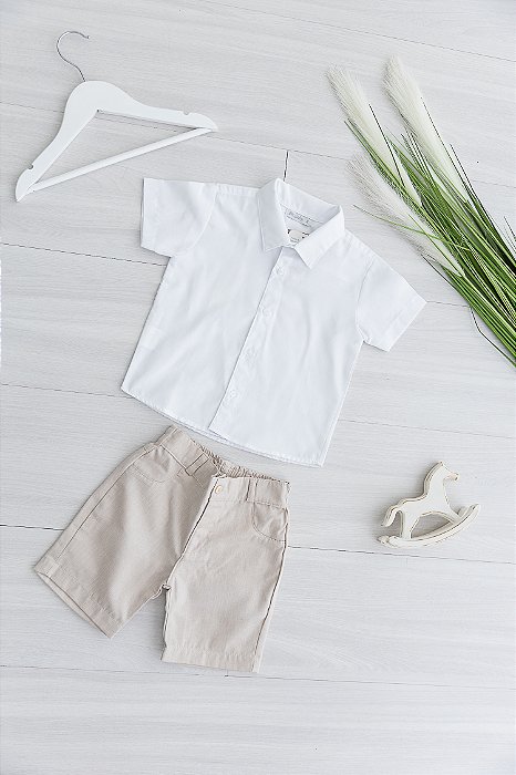 Conjunto Menino para Batizado - Bermuda Bege