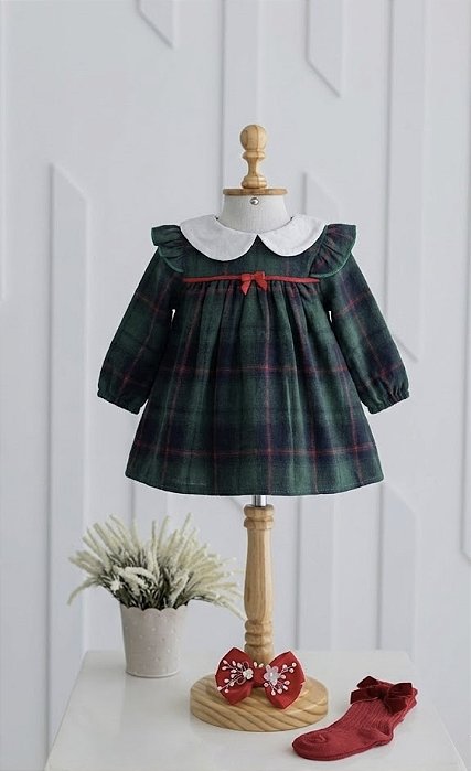 Vestido Infantil - Xadrez Verde