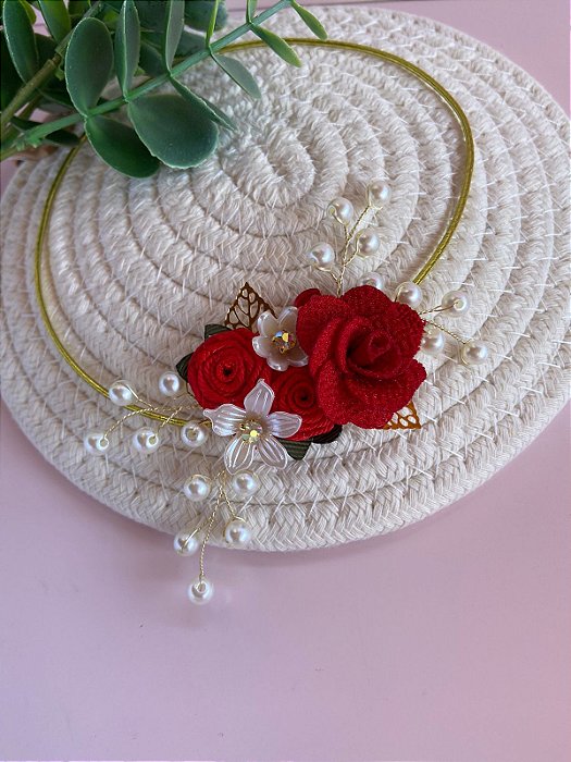 Tiara Infantil - Flores Vermelhas