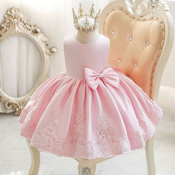 Vestido Infantil de Festa - Princesa Laço Rosa, vestido infantil de princesa