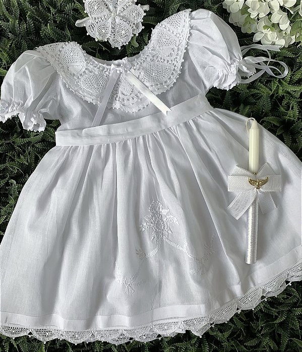 Vestido Leona - com gola em renda renascença
