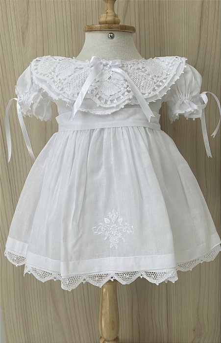 Vestido Leona - com gola em renda renascença