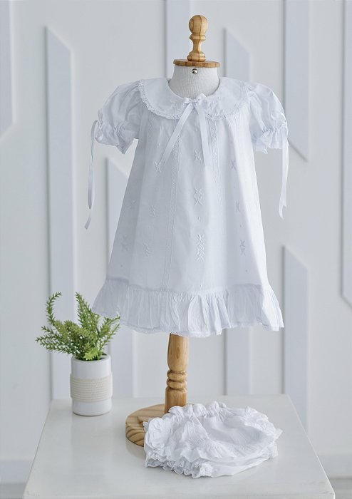 Vestido trapézio com renda paraíba e calcinha