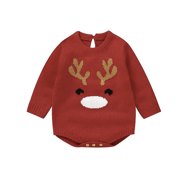 Romper em tricô bebê vermelho - Mini Alce