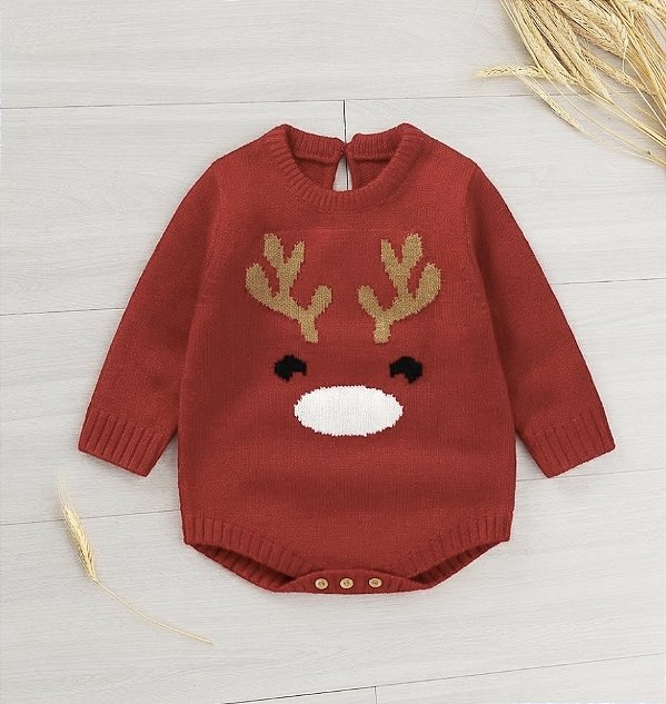 Romper em tricô bebê vermelho - Mini Alce