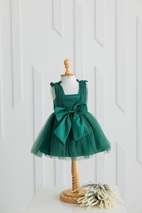 Vestido Verde com Laço em cetim e Tule