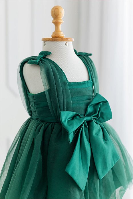 Vestido Verde com Laço em cetim e Tule
