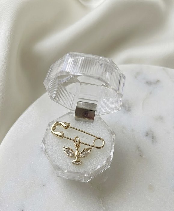 Broche Alfinete para Batizado - Espírito Santo com Zircônias