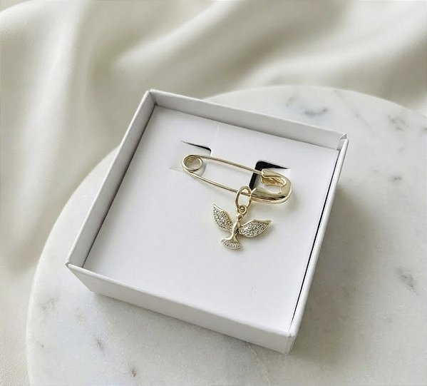 Broche Alfinete para Batizado - Espírito Santo com Zircônias