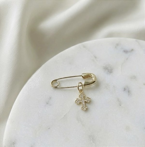 Broche Alfinete para Batizado - Cruz com Zircônias