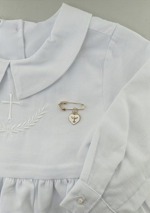 Broche Alfinete para Batizado - Coração com Espírito Santo
