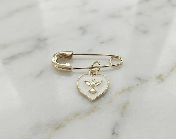 Broche Alfinete para Batizado - Coração com Espírito Santo