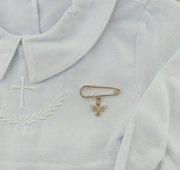 Broche Alfinete para Batizado tam G - Espírito Santo com Zircônias