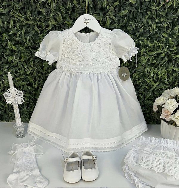 Vestido de batismo busto renascença - Mel