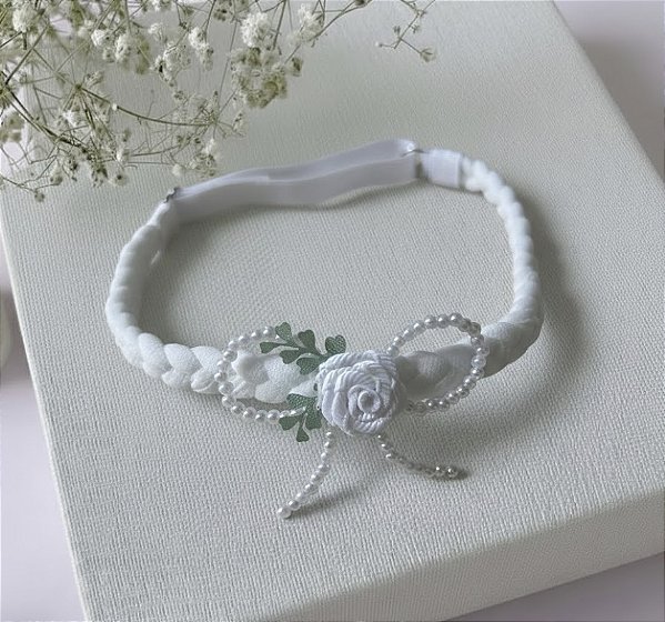 Tiara Laço e flor Branca- Mavi