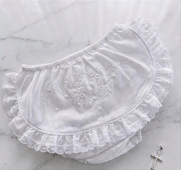 Calcinha para Batizado bordada com perolazinhas