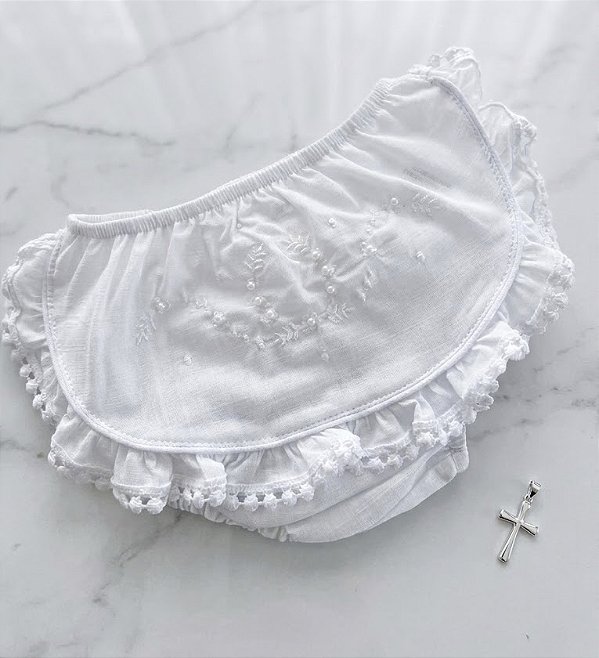 Calcinha para Batizado bordada com perolazinhas