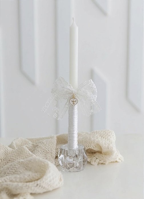 Vela de Batizado com Laço de Renda