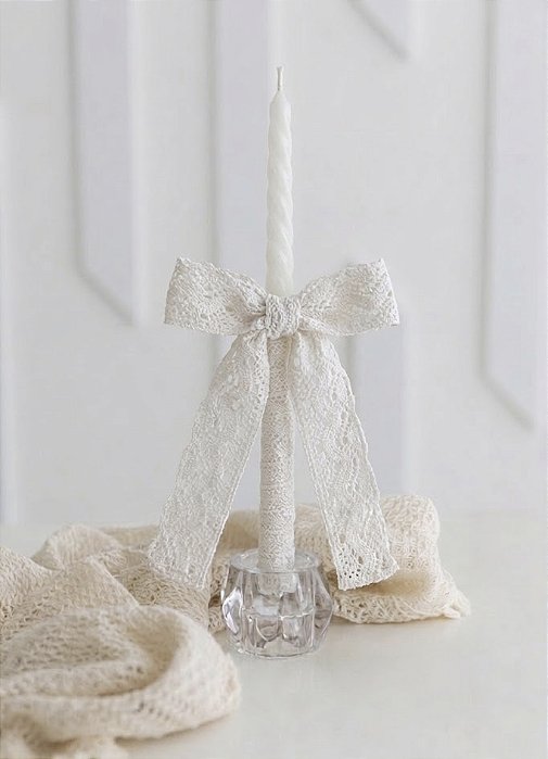 Vela de Batizado com Laço de Renda