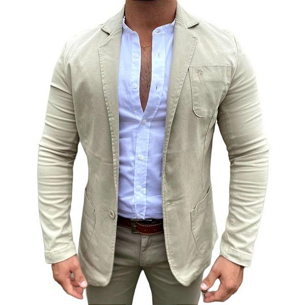 Blazer Masculino Casual Slim Fit Sarja Areia