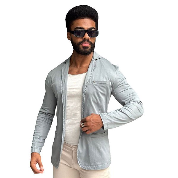 Blazer Masculino Casual Slim Fit Sarja Verde-Claro