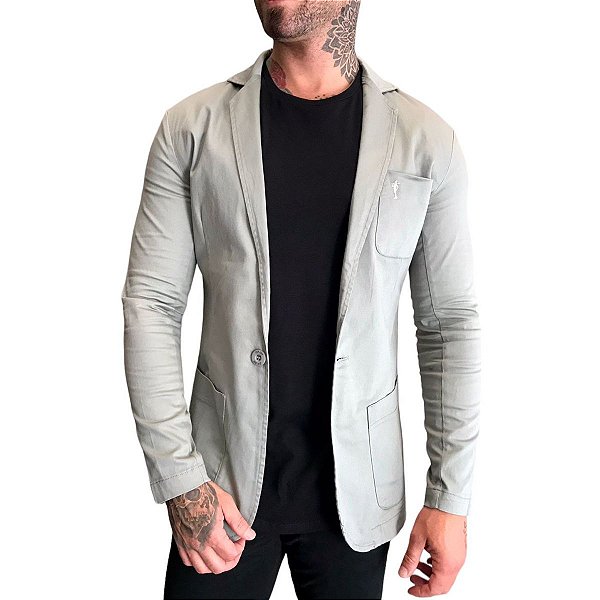 Blazer Masculino Casual Slim Fit Sarja Cinza Grafite