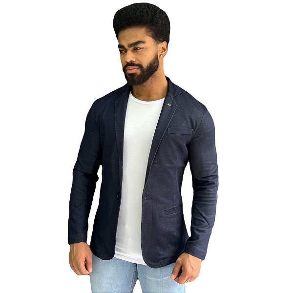Blazer  Slim Fit Sport Fino Casual Azul Detalhe Bolso Embutido