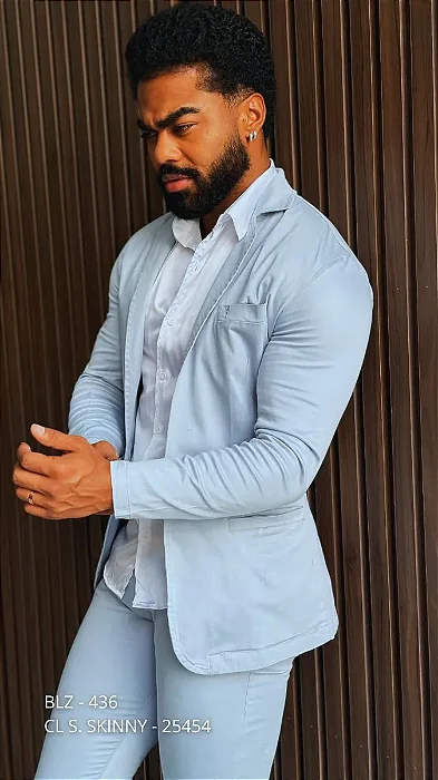 Blazer Slim Fit Sport Fino Casual Sarja Azul Claro