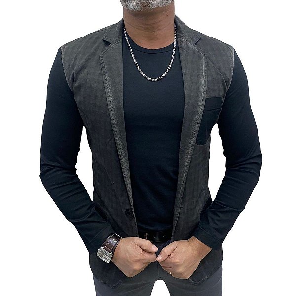 Blazer Slim  Preto/Xadrez  Zip Off
