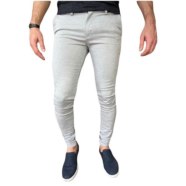 Calca Alfaiataria Skinny Cinza Claro Linho