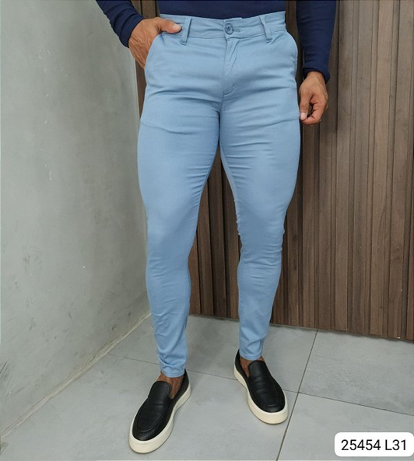 Calca Alfaiataria Skinny Azul Medio Zip Off