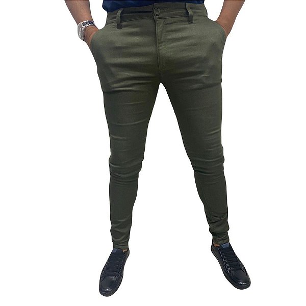 Calca Alfaiataria Skinny Verde Militar Zip Off