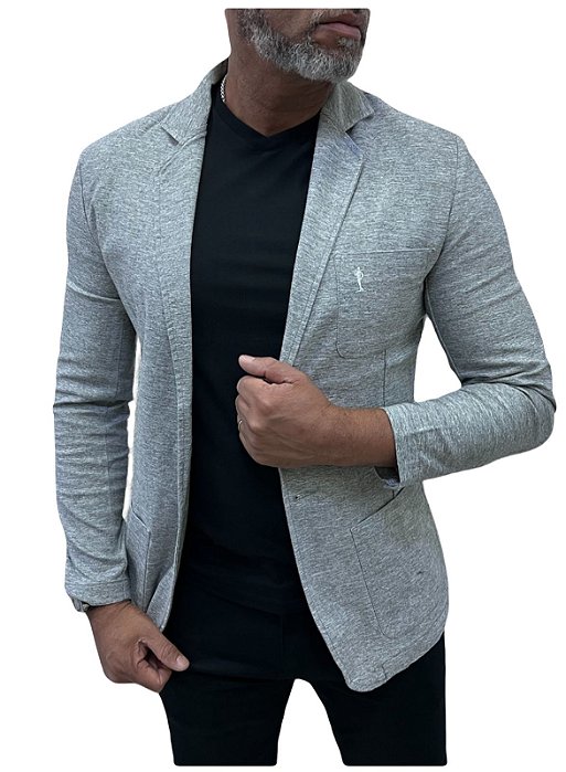Blazer Slim Fit Sport Fino Casual Linho Cinza Mescla